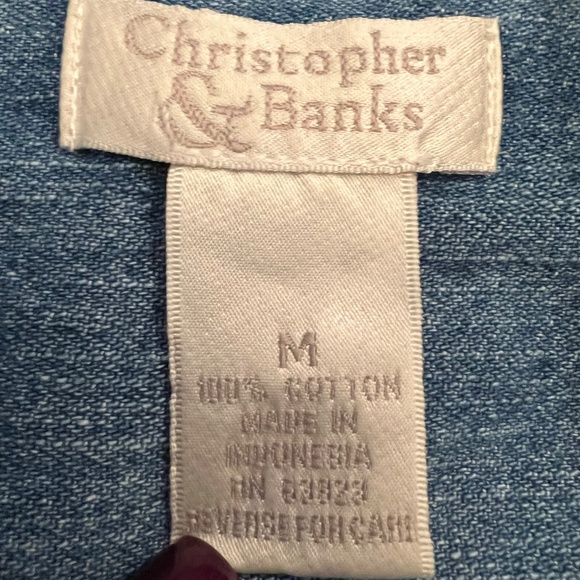Vintage Christopher & Banks Embroidered Denim Snowman Button-up Shirt, Size Med - Picture 14 of 14